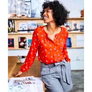 Boden Paris Blouse Size‎ 4 Red Ballet Flats Shoe Long Sleeve Button